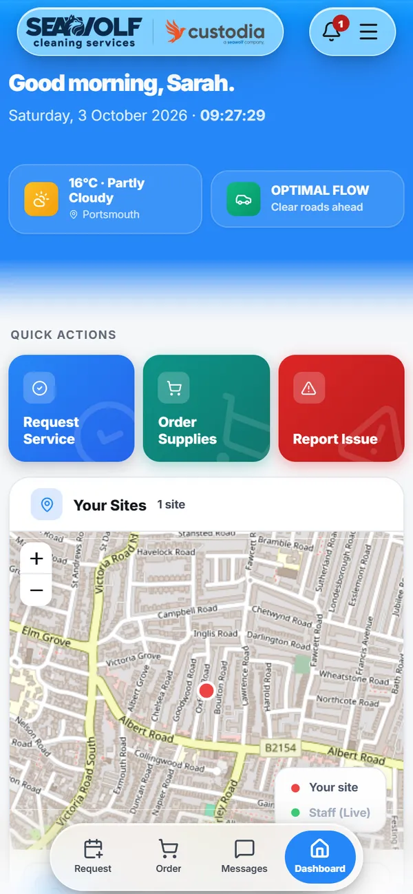 The same client portal home screen on a phone